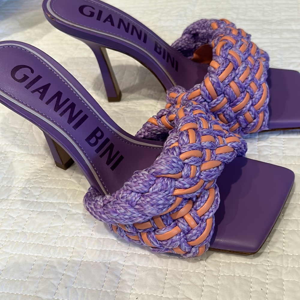 EUC GIANNI BINI bibby woven breaded cord purple square toe heels-worn once - Picture 10 of 10